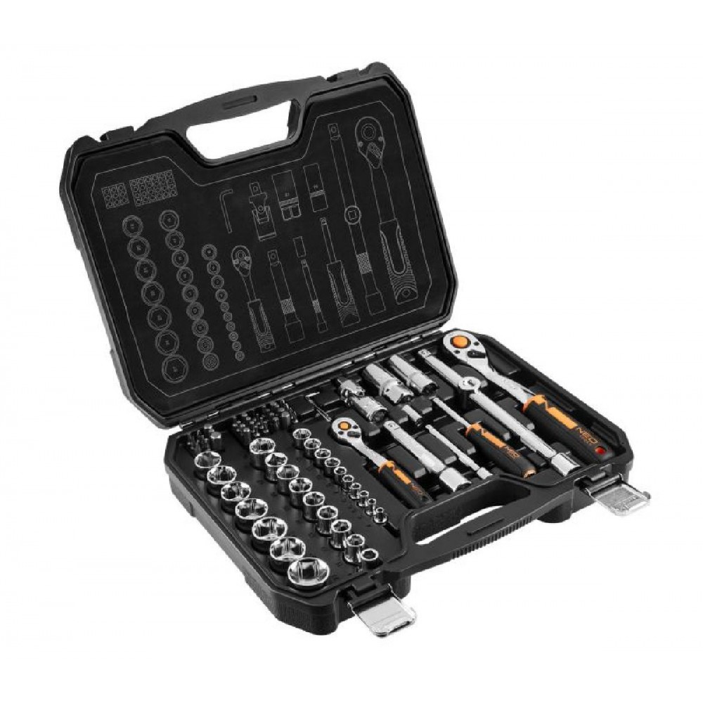NEO TOOLS Καστάνια Με Καρυδάκια Με Καρέ Υποδοχής (1/2"), (1/4") Σετ 73 Τεμαχίων 10-054