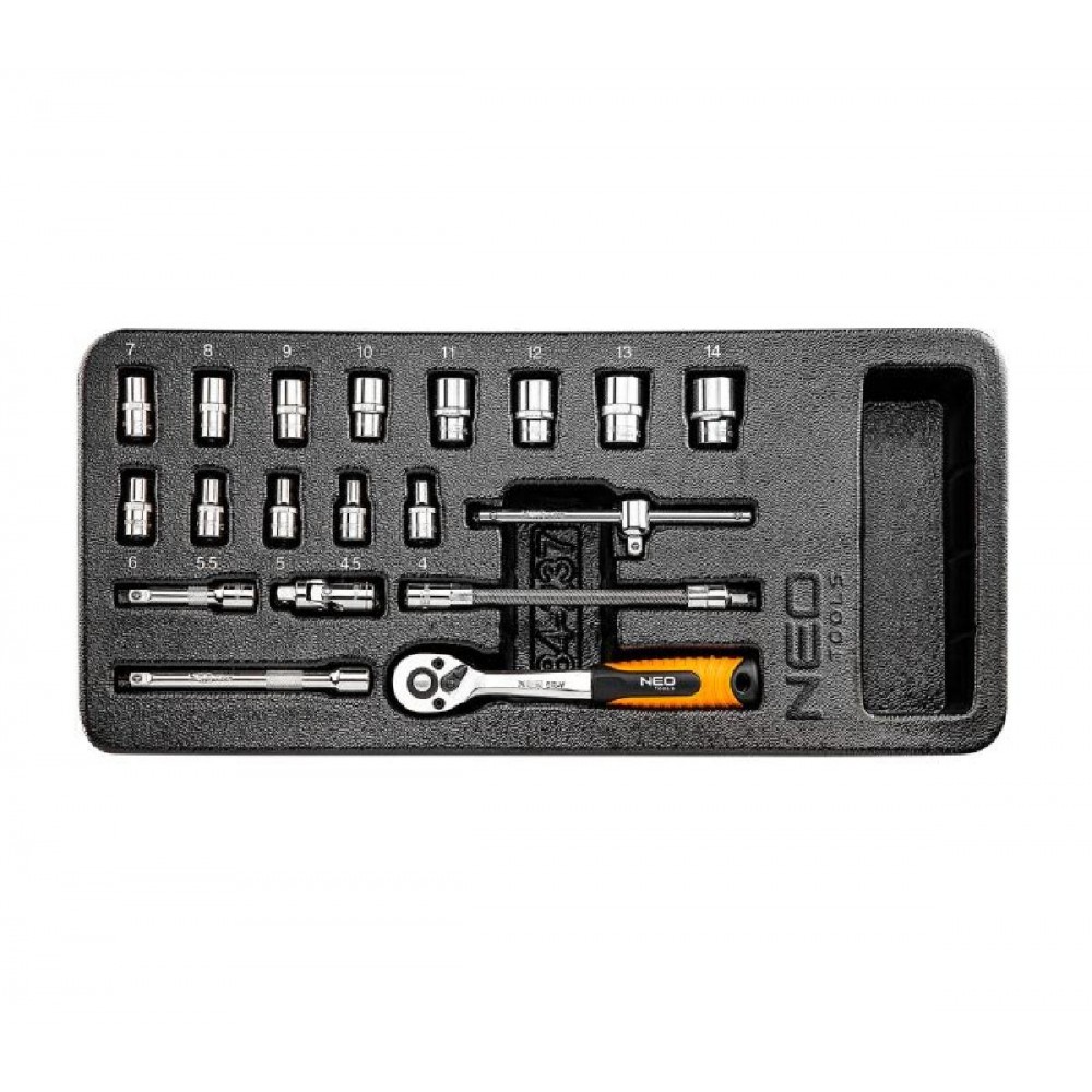 NEO TOOLS Καστάνια Με Καρυδάκια Με Καρέ Υποδοχής (1/4") Σετ 19 Τεμαχίων 84-237
