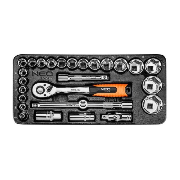 NEO TOOLS Καστάνια Με Καρυδάκια Με Καρέ Υποδοχής (1/2") Σετ 27 Τεμαχών 84-238