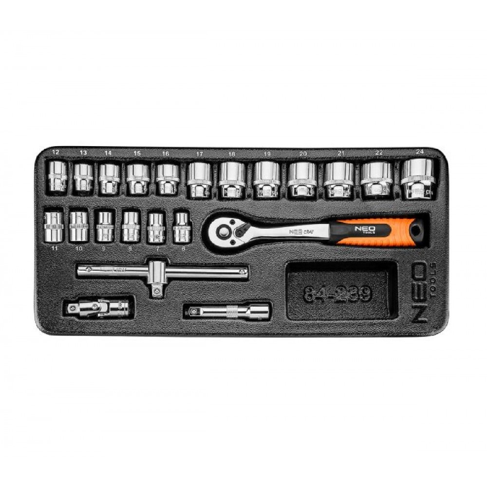 NEO TOOLS Καστάνια Με Καρυδάκια Με Καρέ Υποδοχής (3/8") Σετ 22 Τεμαχίων 84-239