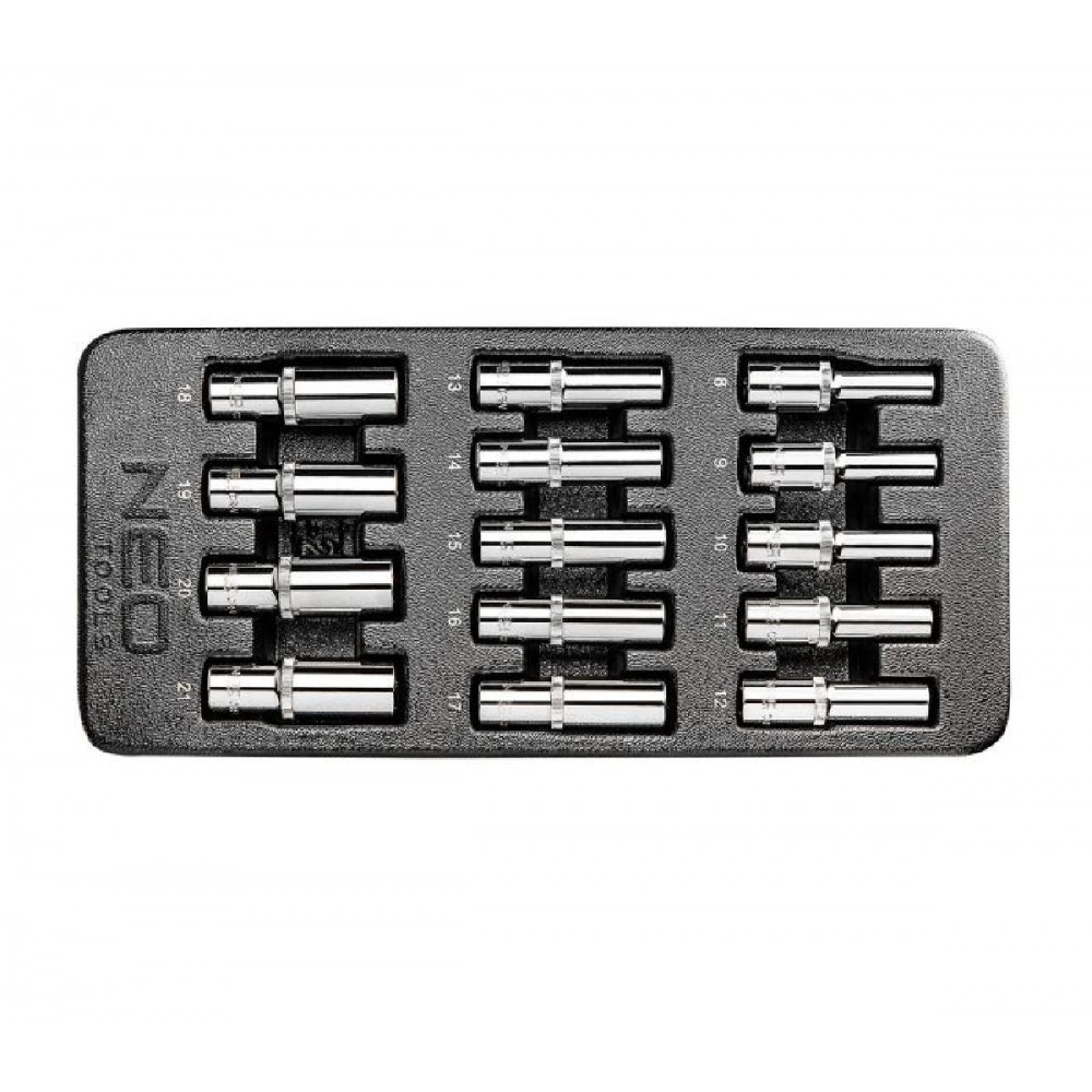 NEO TOOLS Εξάγωνα Καρυδάκια Με Καρέ Υποδοχής (1/2")  Σετ 14 Τεμαχίων Με Ένθετο 84-243